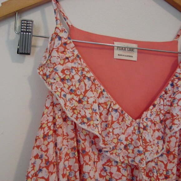 Pink Floral Mini Dress Peach Love California Sleeveless Ruffles Wedding  Small - Picture 6 of 13